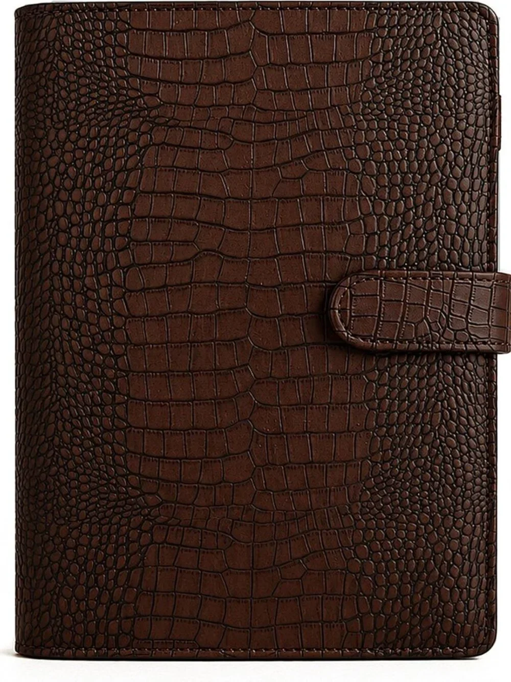 Crocodile-Embossed Refillable 6 Ring Binder Cover, Magnetic Closure, Premium PU